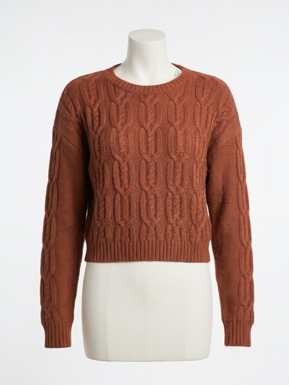 LA Hearts Cropped Cable Knit Sweater Rust Brown Chunky Boho Crew Tops Size Large